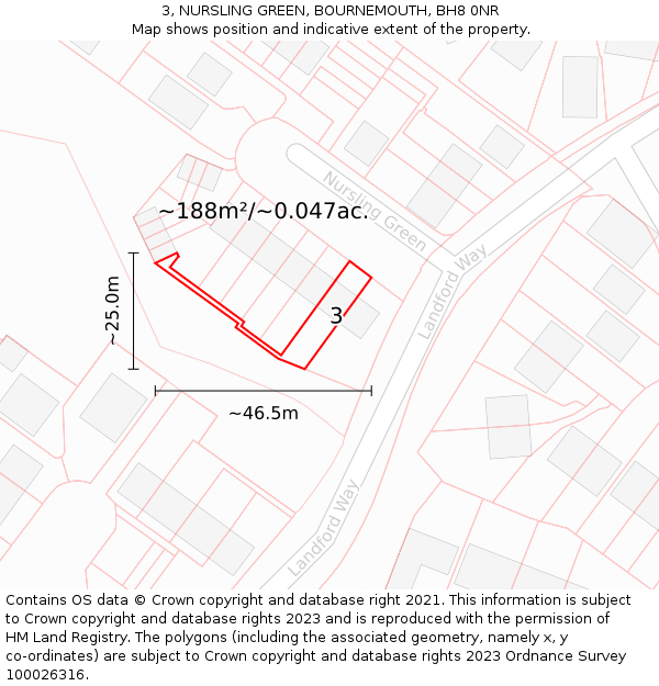 3, NURSLING GREEN, BOURNEMOUTH, BH8 0NR: Plot and title map