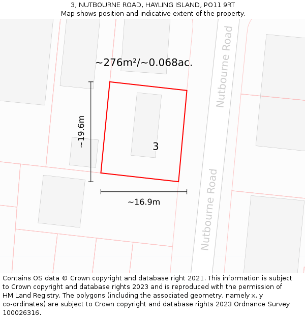 3, NUTBOURNE ROAD, HAYLING ISLAND, PO11 9RT: Plot and title map