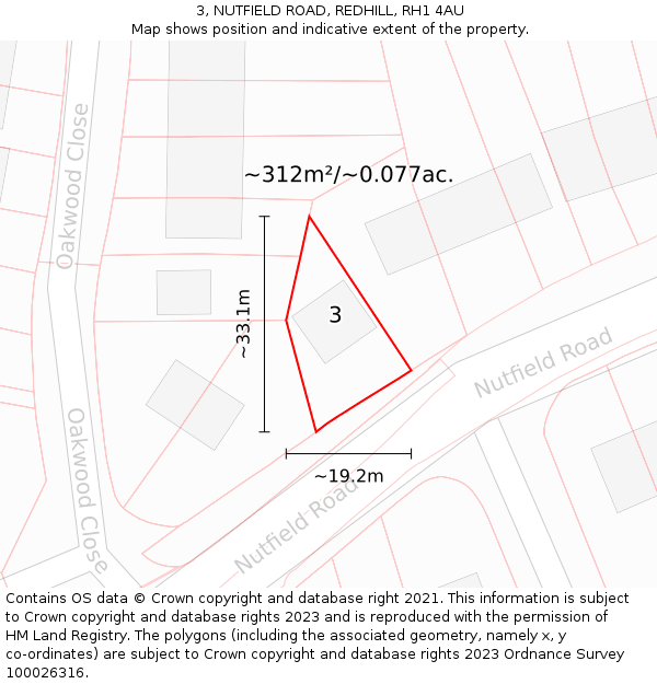 3, NUTFIELD ROAD, REDHILL, RH1 4AU: Plot and title map