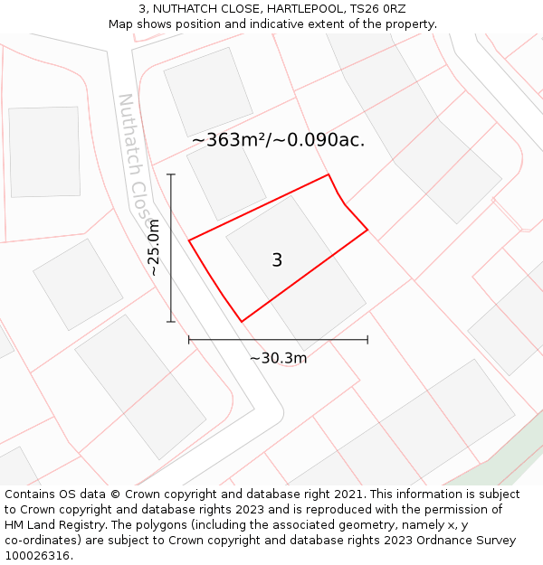 3, NUTHATCH CLOSE, HARTLEPOOL, TS26 0RZ: Plot and title map