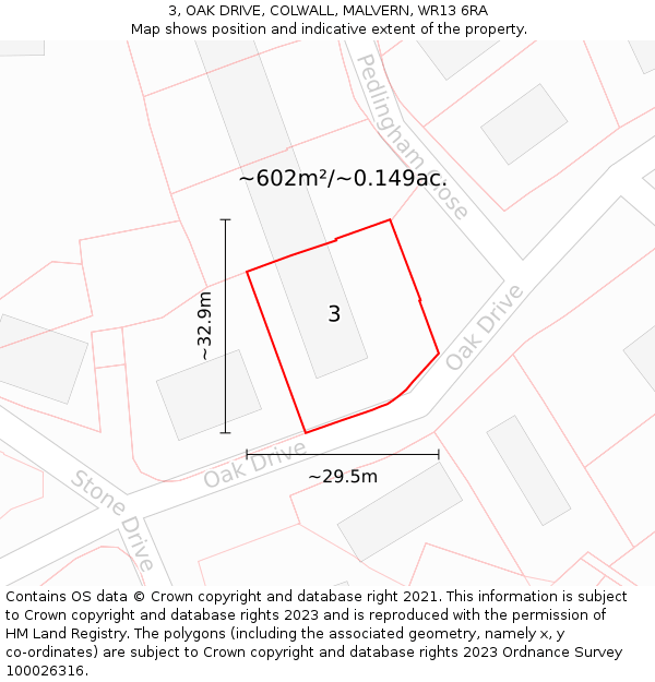 3, OAK DRIVE, COLWALL, MALVERN, WR13 6RA: Plot and title map