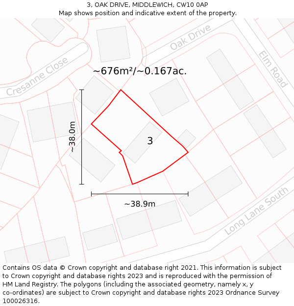 3, OAK DRIVE, MIDDLEWICH, CW10 0AP: Plot and title map