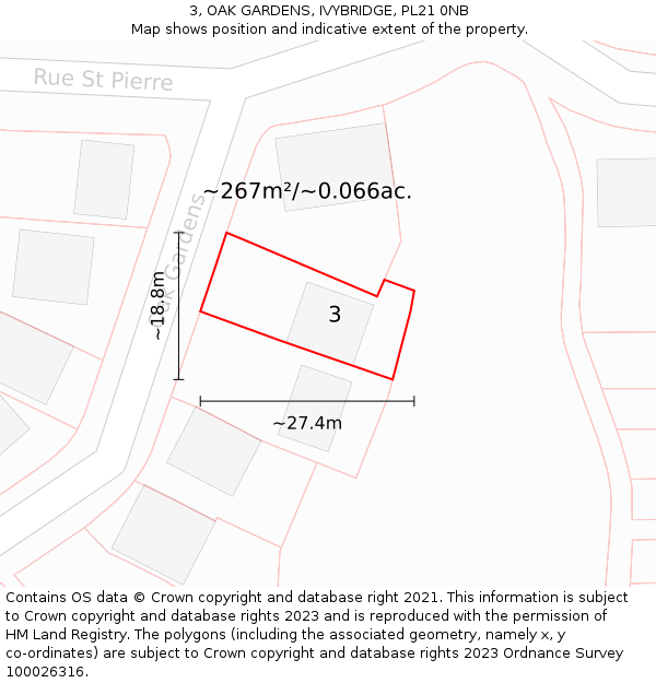 3, OAK GARDENS, IVYBRIDGE, PL21 0NB: Plot and title map