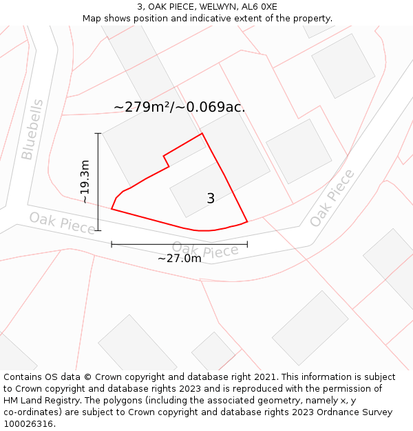 3, OAK PIECE, WELWYN, AL6 0XE: Plot and title map