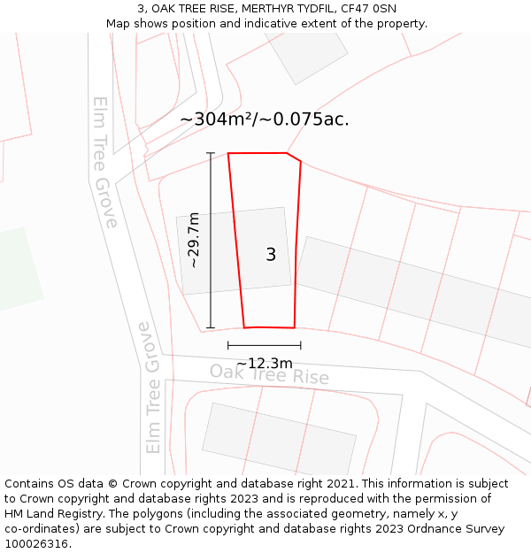 3, OAK TREE RISE, MERTHYR TYDFIL, CF47 0SN: Plot and title map