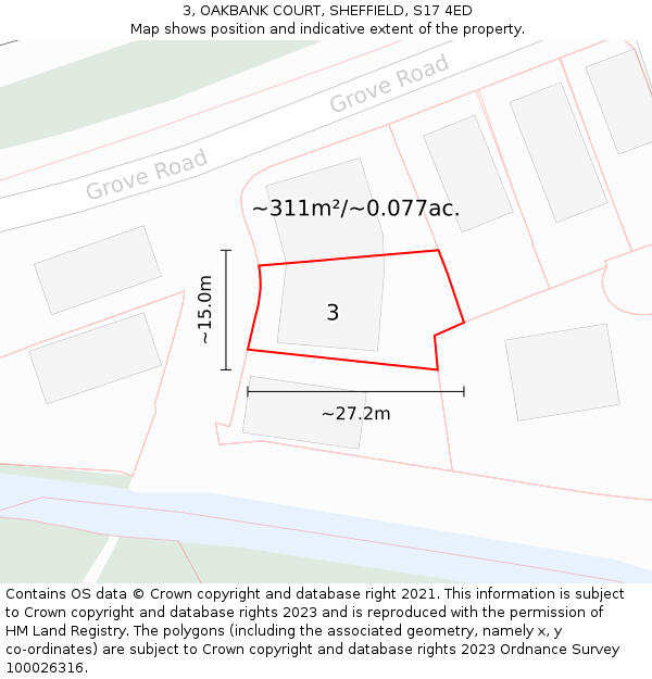 3, OAKBANK COURT, SHEFFIELD, S17 4ED: Plot and title map