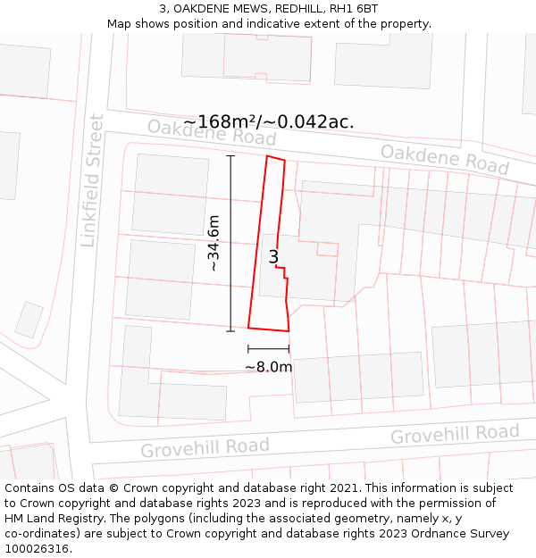 3, OAKDENE MEWS, REDHILL, RH1 6BT: Plot and title map