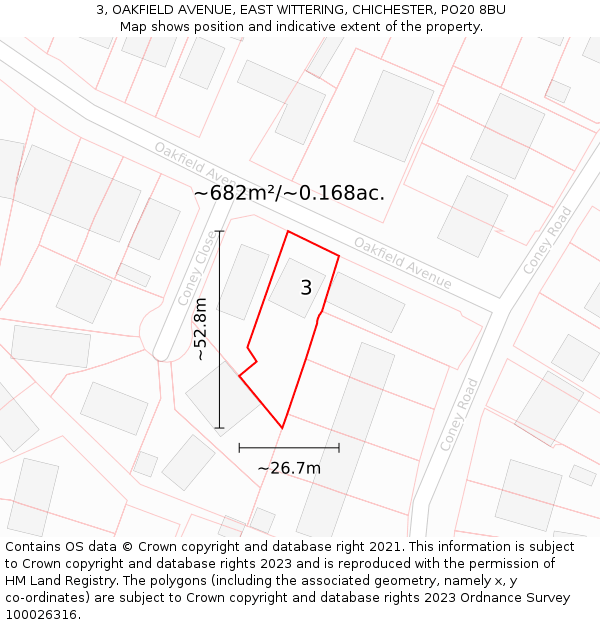 3, OAKFIELD AVENUE, EAST WITTERING, CHICHESTER, PO20 8BU: Plot and title map