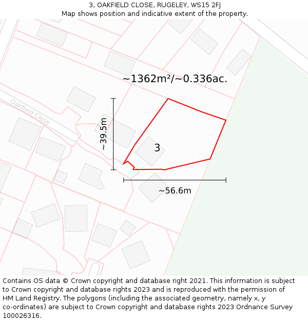 3, OAKFIELD CLOSE, RUGELEY, WS15 2FJ: Plot and title map