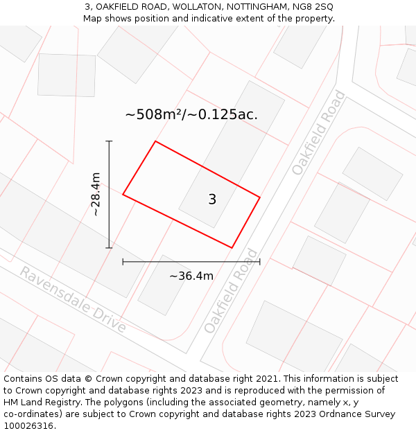 3, OAKFIELD ROAD, WOLLATON, NOTTINGHAM, NG8 2SQ: Plot and title map