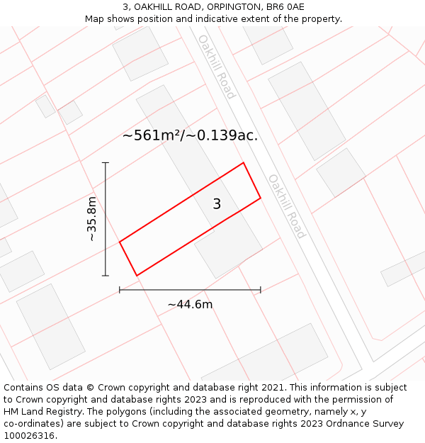 3, OAKHILL ROAD, ORPINGTON, BR6 0AE: Plot and title map