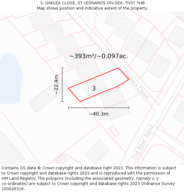 3, OAKLEA CLOSE, ST LEONARDS-ON-SEA, TN37 7HB: Plot and title map