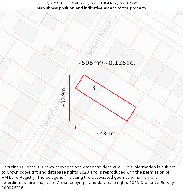 3, OAKLEIGH AVENUE, NOTTINGHAM, NG3 6GA: Plot and title map