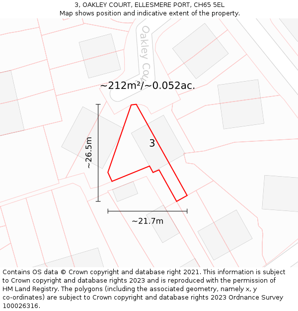 3, OAKLEY COURT, ELLESMERE PORT, CH65 5EL: Plot and title map