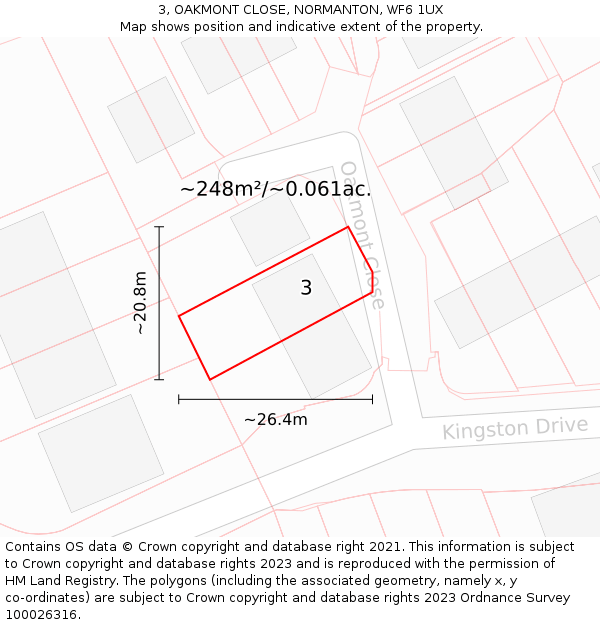 3, OAKMONT CLOSE, NORMANTON, WF6 1UX: Plot and title map