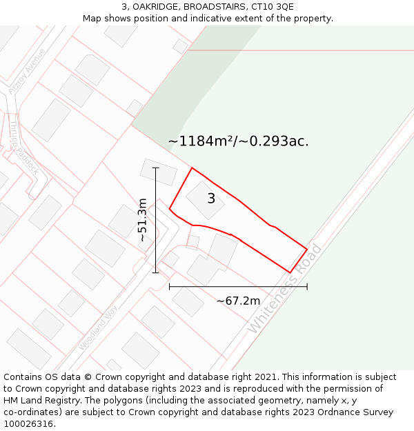 3, OAKRIDGE, BROADSTAIRS, CT10 3QE: Plot and title map