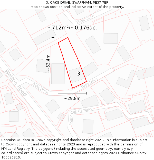 3, OAKS DRIVE, SWAFFHAM, PE37 7ER: Plot and title map