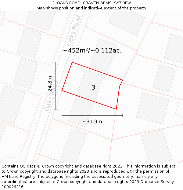 3, OAKS ROAD, CRAVEN ARMS, SY7 9RW: Plot and title map