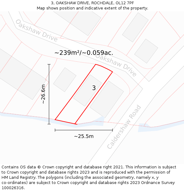 3, OAKSHAW DRIVE, ROCHDALE, OL12 7PF: Plot and title map