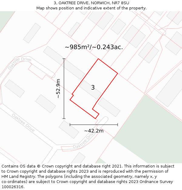 3, OAKTREE DRIVE, NORWICH, NR7 8SU: Plot and title map