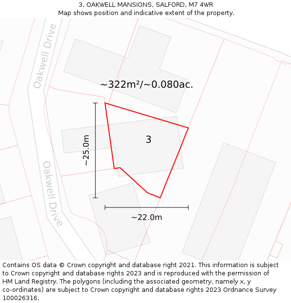 3, OAKWELL MANSIONS, SALFORD, M7 4WR: Plot and title map