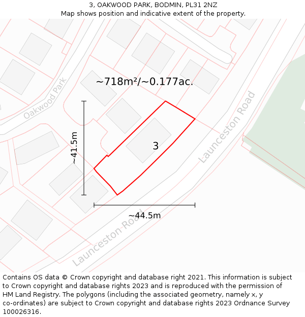 3, OAKWOOD PARK, BODMIN, PL31 2NZ: Plot and title map