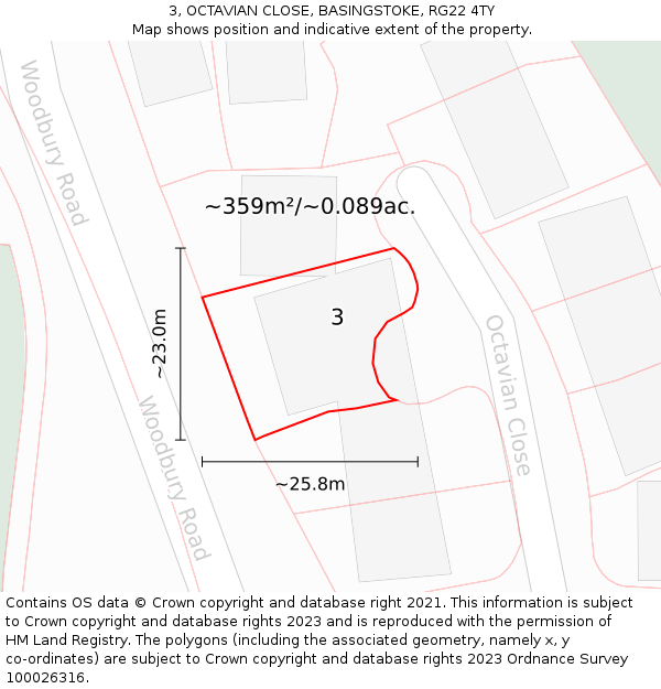 3, OCTAVIAN CLOSE, BASINGSTOKE, RG22 4TY: Plot and title map