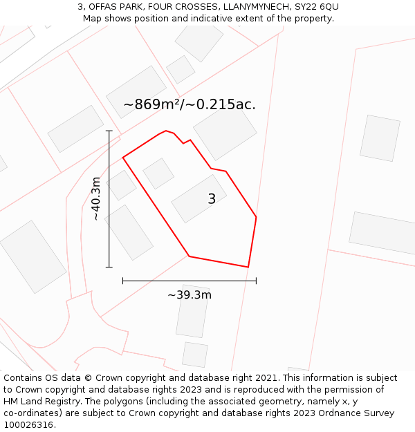 3, OFFAS PARK, FOUR CROSSES, LLANYMYNECH, SY22 6QU: Plot and title map