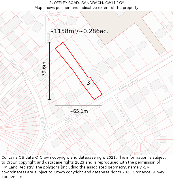 3, OFFLEY ROAD, SANDBACH, CW11 1GY: Plot and title map