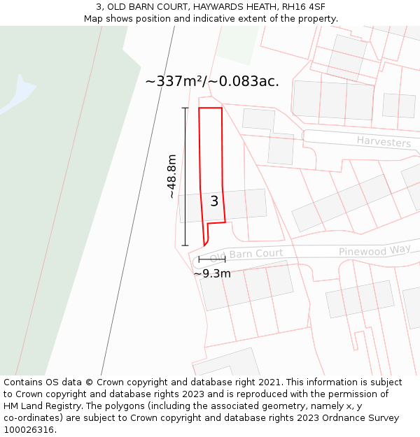 3, OLD BARN COURT, HAYWARDS HEATH, RH16 4SF: Plot and title map