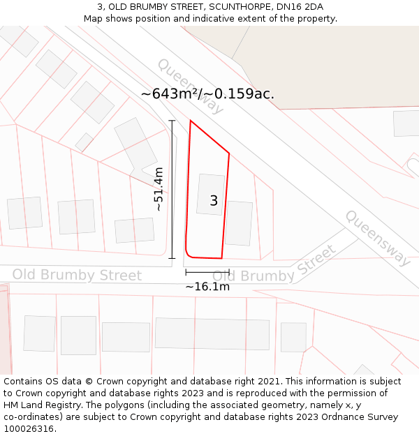 3, OLD BRUMBY STREET, SCUNTHORPE, DN16 2DA: Plot and title map
