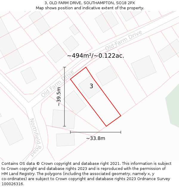 3, OLD FARM DRIVE, SOUTHAMPTON, SO18 2PX: Plot and title map