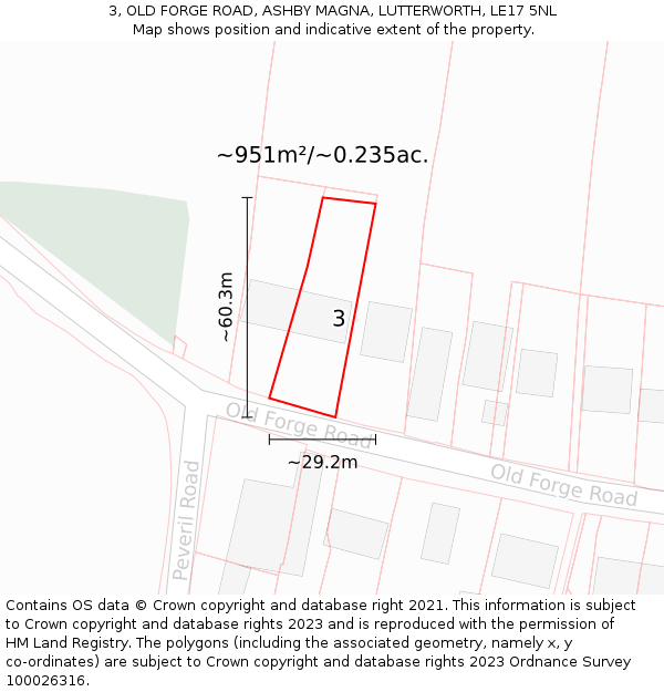 3, OLD FORGE ROAD, ASHBY MAGNA, LUTTERWORTH, LE17 5NL: Plot and title map