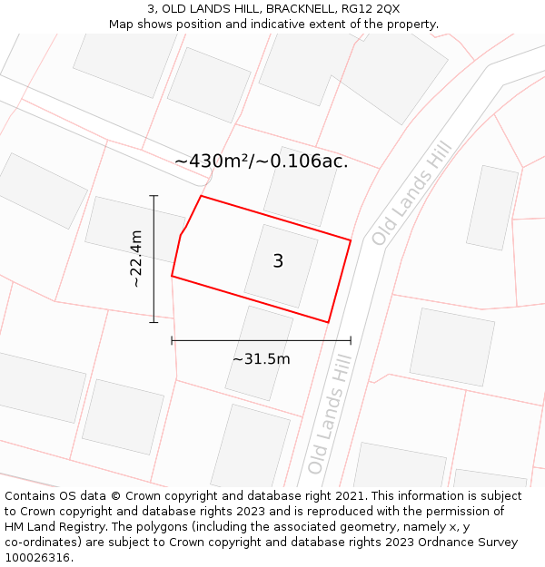 3, OLD LANDS HILL, BRACKNELL, RG12 2QX: Plot and title map