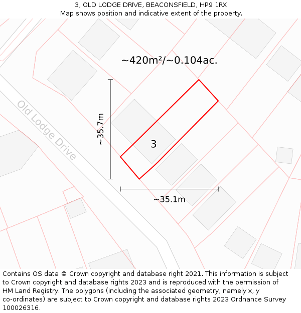 3, OLD LODGE DRIVE, BEACONSFIELD, HP9 1RX: Plot and title map