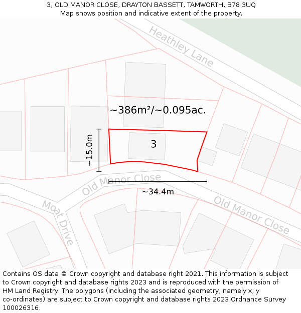 3, OLD MANOR CLOSE, DRAYTON BASSETT, TAMWORTH, B78 3UQ: Plot and title map