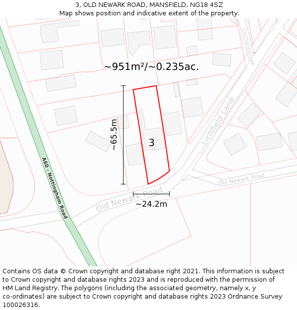 3, OLD NEWARK ROAD, MANSFIELD, NG18 4SZ: Plot and title map