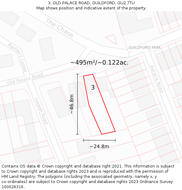 3, OLD PALACE ROAD, GUILDFORD, GU2 7TU: Plot and title map