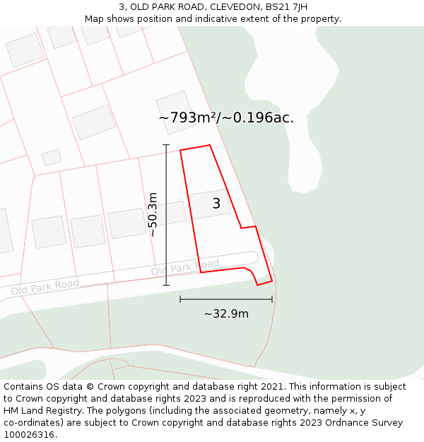 3, OLD PARK ROAD, CLEVEDON, BS21 7JH: Plot and title map