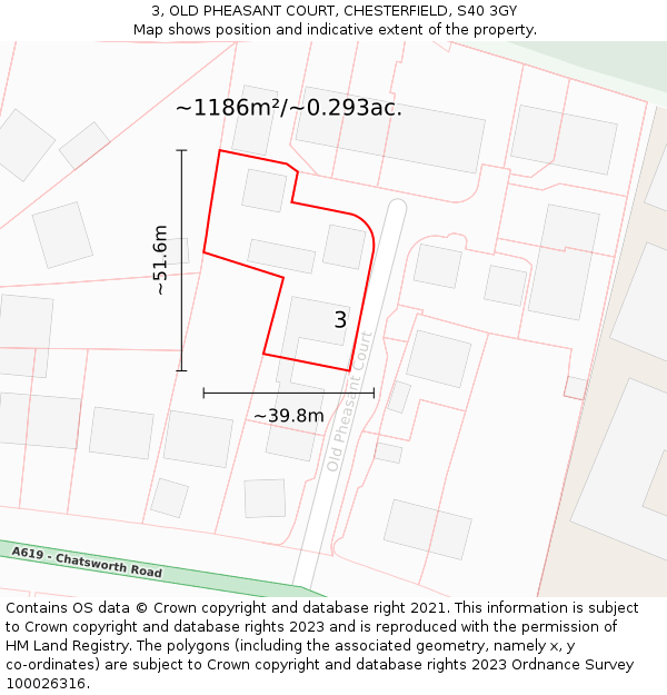 3, OLD PHEASANT COURT, CHESTERFIELD, S40 3GY: Plot and title map