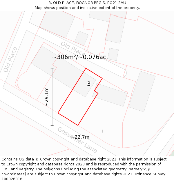 3, OLD PLACE, BOGNOR REGIS, PO21 3AU: Plot and title map