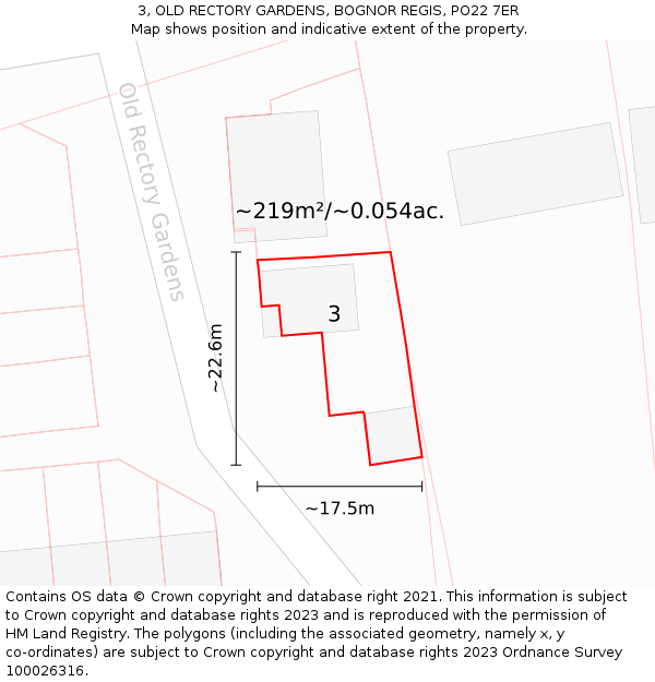 3, OLD RECTORY GARDENS, BOGNOR REGIS, PO22 7ER: Plot and title map