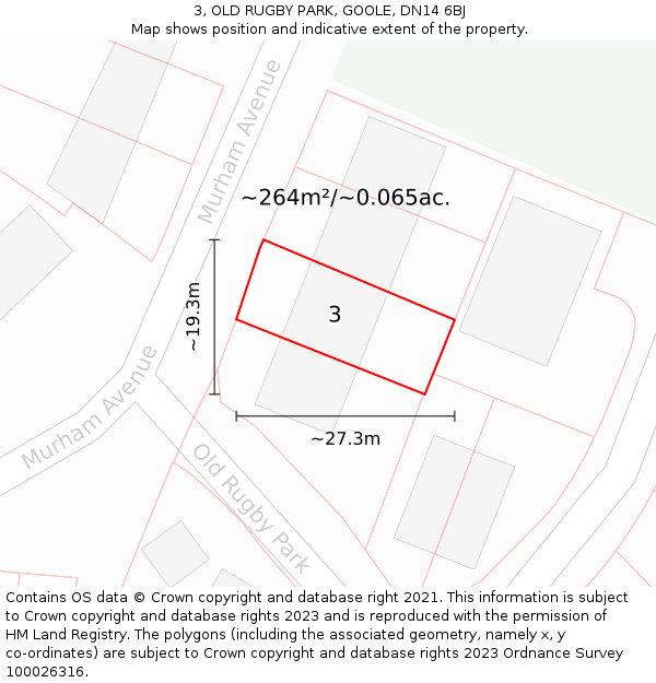 3, OLD RUGBY PARK, GOOLE, DN14 6BJ: Plot and title map