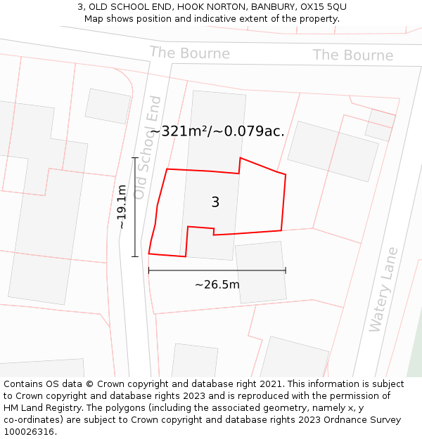 3, OLD SCHOOL END, HOOK NORTON, BANBURY, OX15 5QU: Plot and title map