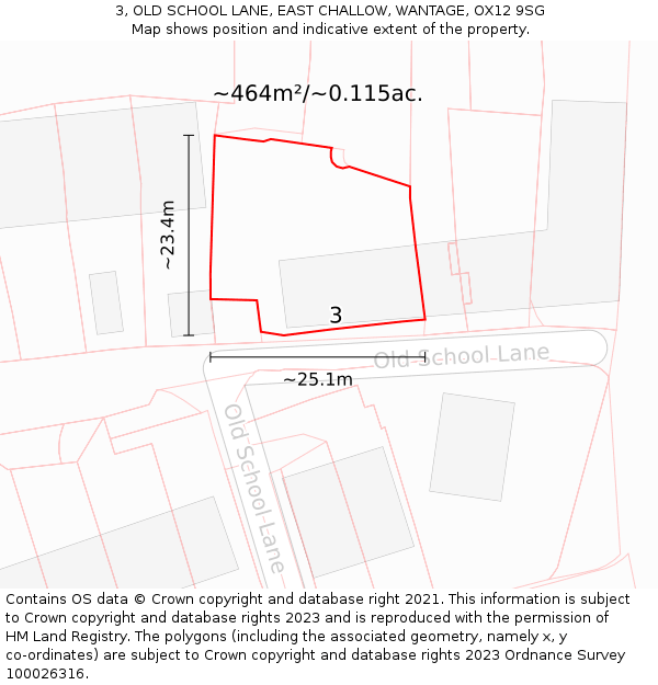 3, OLD SCHOOL LANE, EAST CHALLOW, WANTAGE, OX12 9SG: Plot and title map