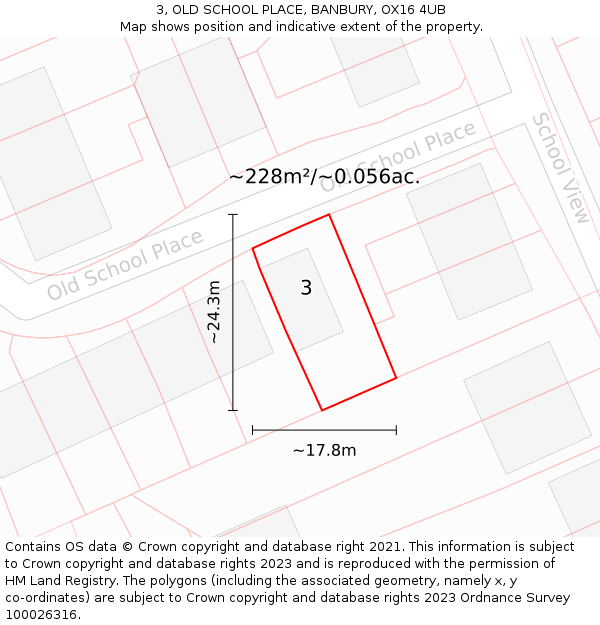 3, OLD SCHOOL PLACE, BANBURY, OX16 4UB: Plot and title map