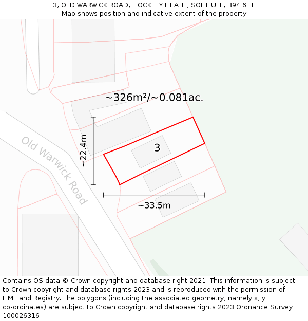 3, OLD WARWICK ROAD, HOCKLEY HEATH, SOLIHULL, B94 6HH: Plot and title map