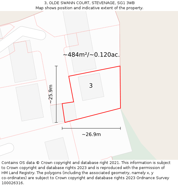 3, OLDE SWANN COURT, STEVENAGE, SG1 3WB: Plot and title map