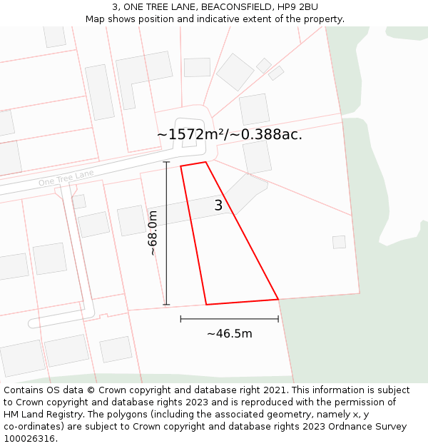 3, ONE TREE LANE, BEACONSFIELD, HP9 2BU: Plot and title map