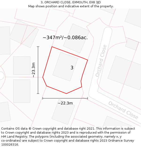 3, ORCHARD CLOSE, EXMOUTH, EX8 3JD: Plot and title map